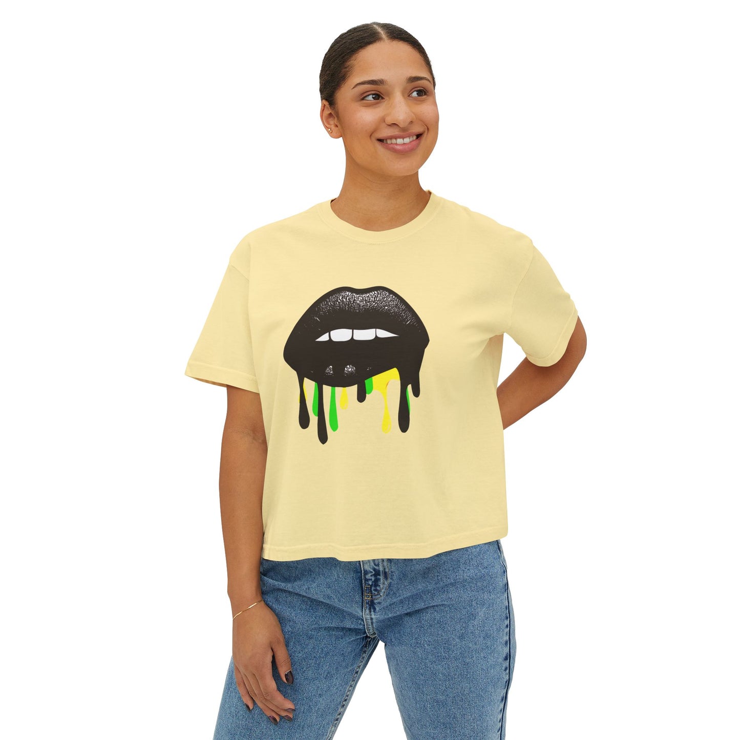 Bold Lip Drip Women's Boxy Tee - Trendy Graphic Top for Casual Vibes