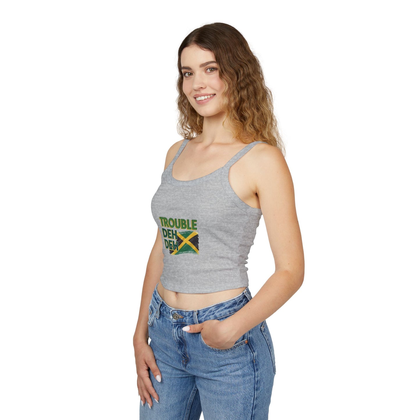 Jamaican Vibes Spaghetti Strap Tank Top - "Trouble Deh Deh" Design
