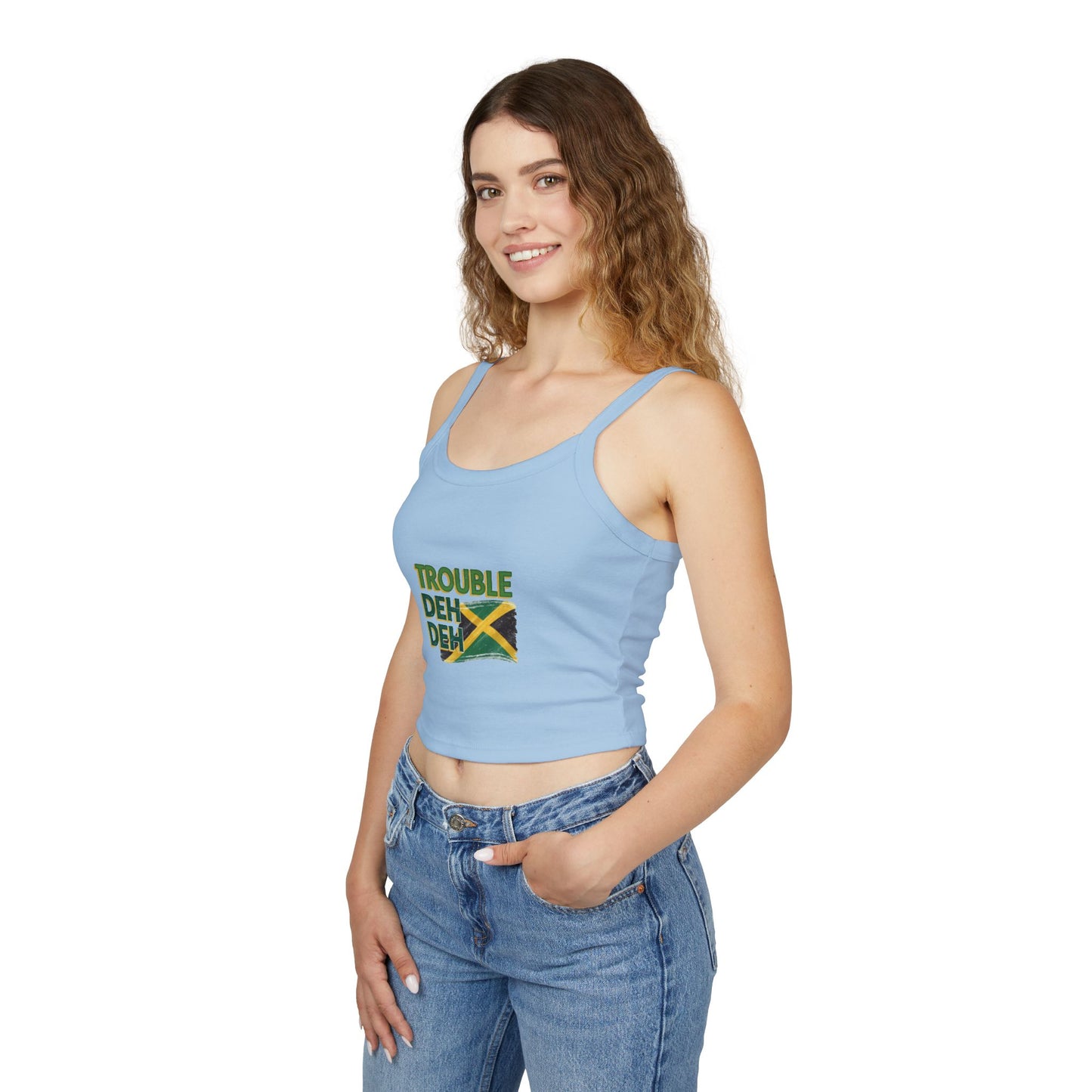 Jamaican Vibes Spaghetti Strap Tank Top - "Trouble Deh Deh" Design