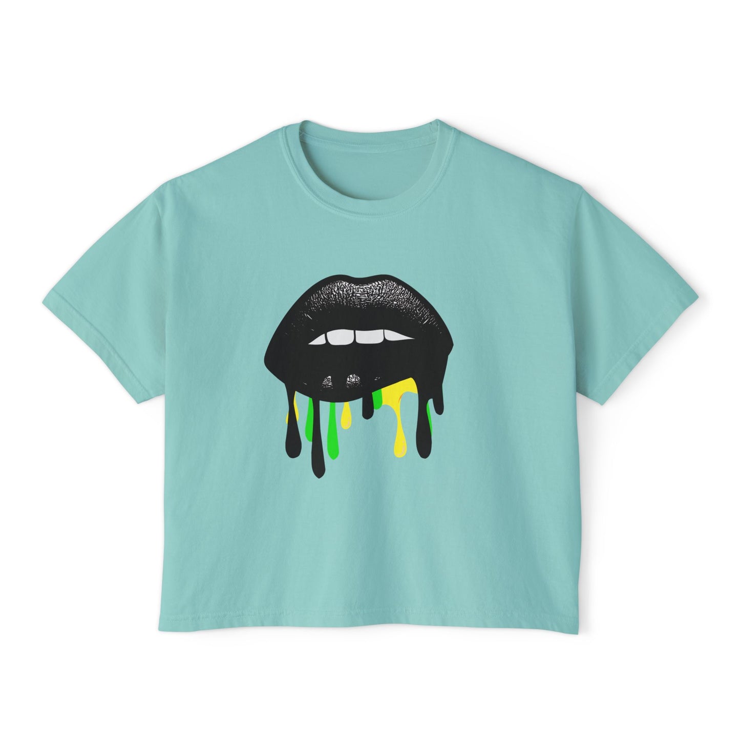 Bold Lip Drip Women's Boxy Tee - Trendy Graphic Top for Casual Vibes
