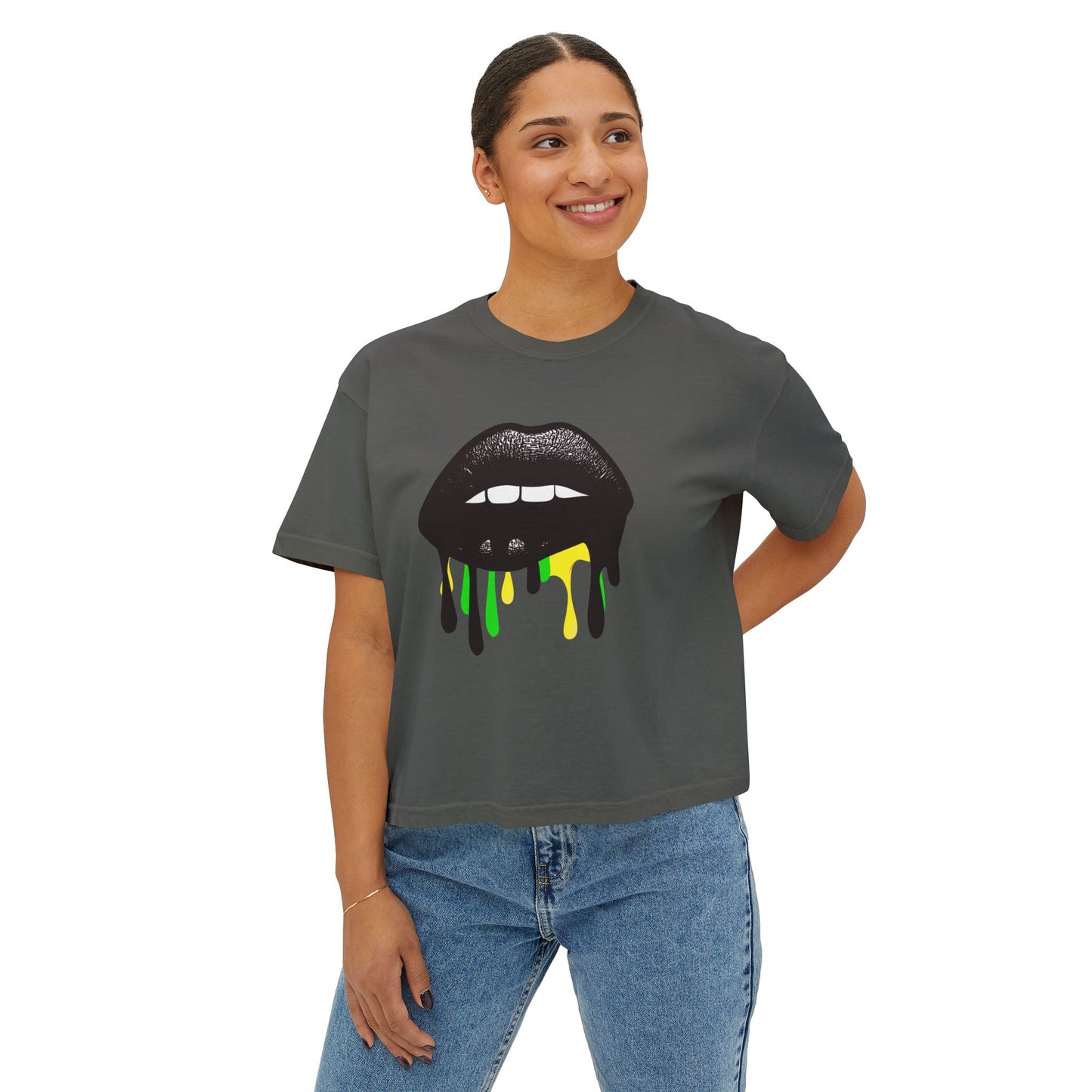 Bold Lip Drip Women's Boxy Tee - Trendy Graphic Top for Casual Vibes
