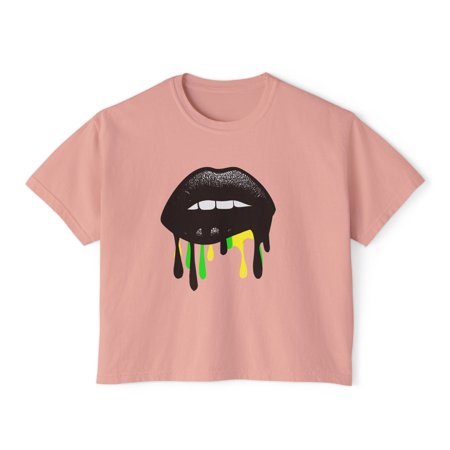 Bold Lip Drip Women's Boxy Tee - Trendy Graphic Top for Casual Vibes