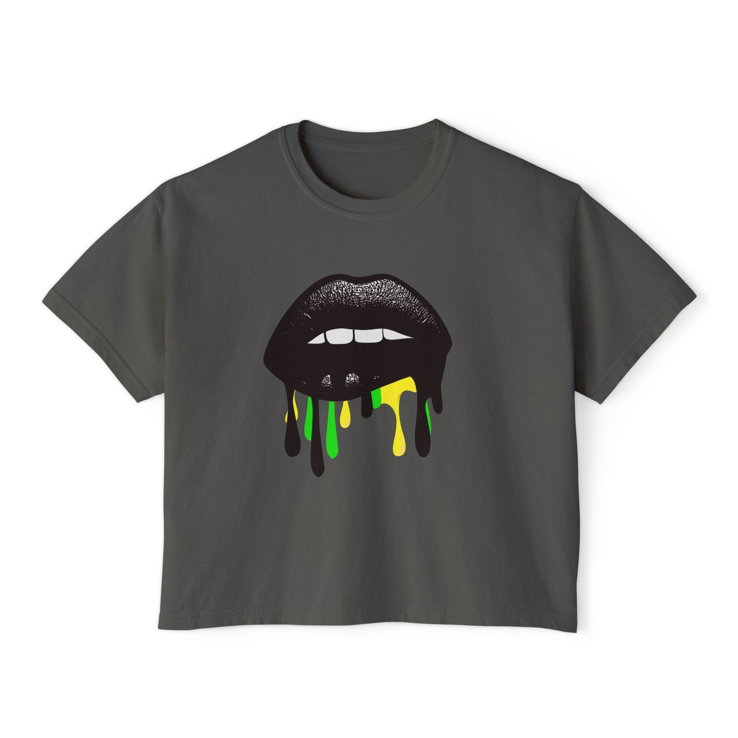 Bold Lip Drip Women's Boxy Tee - Trendy Graphic Top for Casual Vibes