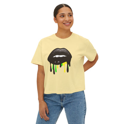 Bold Lip Drip Women's Boxy Tee - Trendy Graphic Top for Casual Vibes
