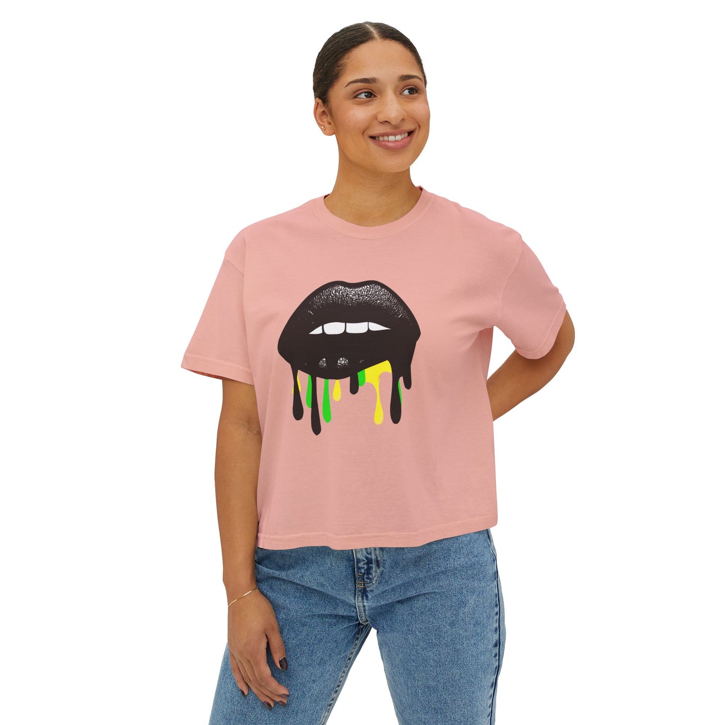 Bold Lip Drip Women's Boxy Tee - Trendy Graphic Top for Casual Vibes