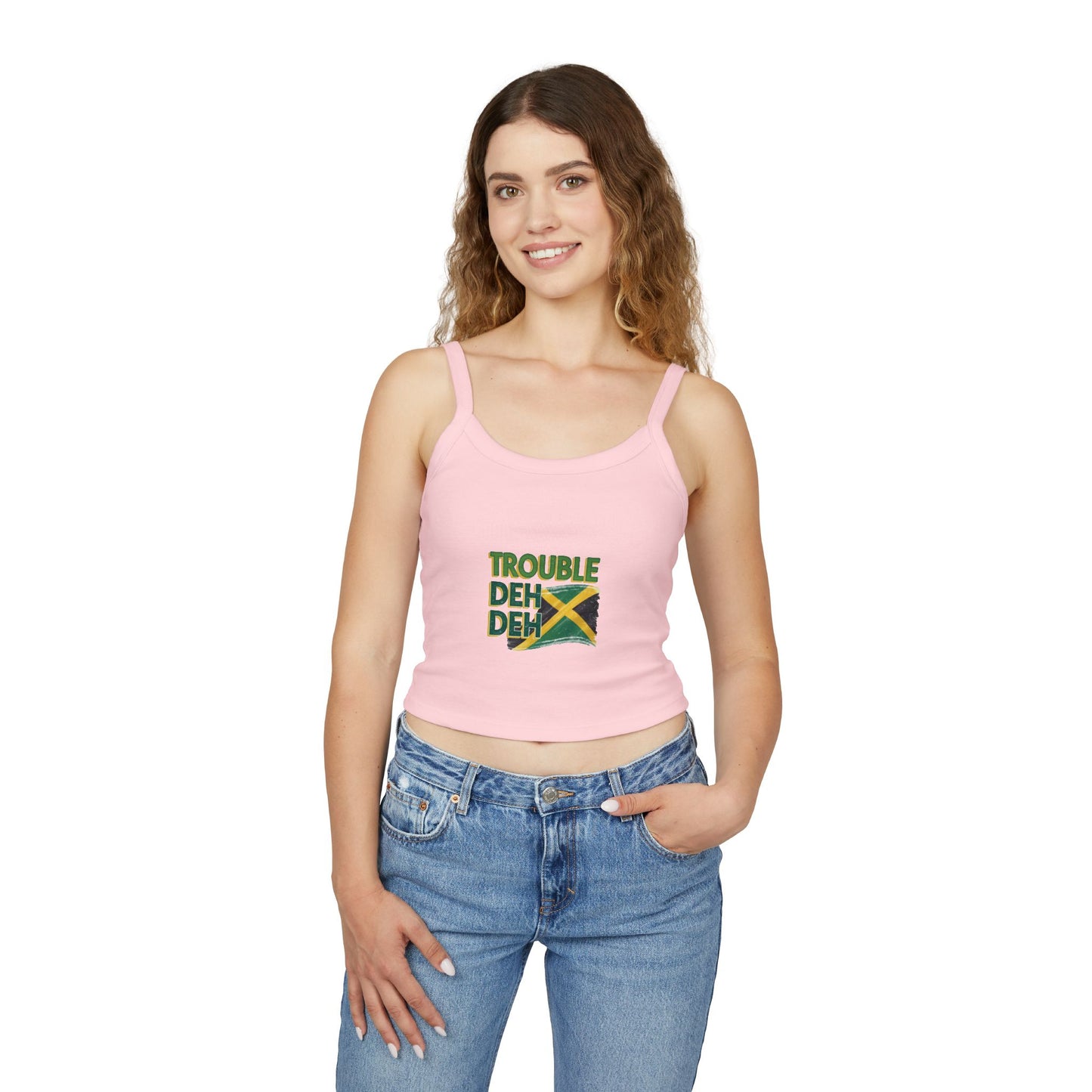 Jamaican Vibes Spaghetti Strap Tank Top - "Trouble Deh Deh" Design