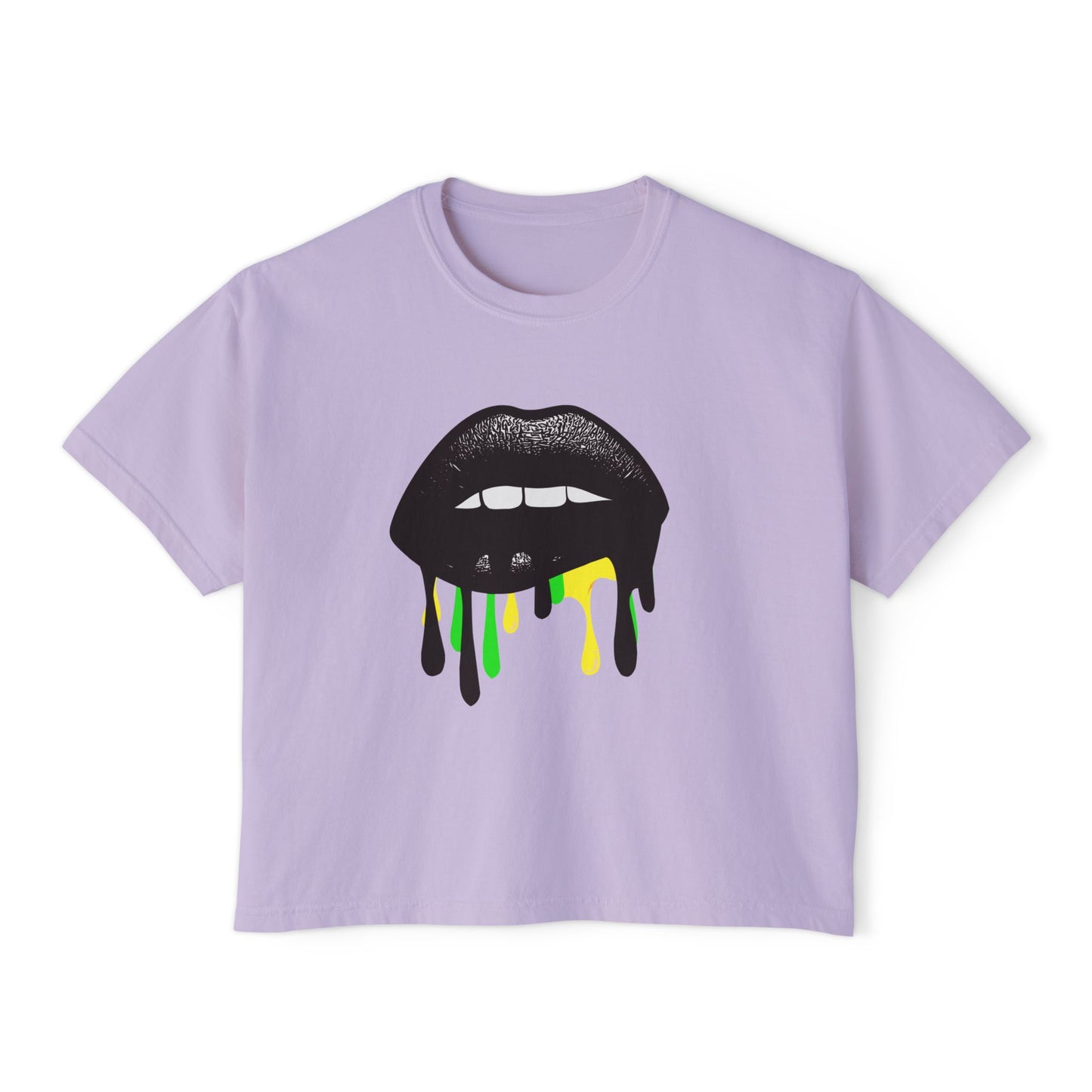 Bold Lip Drip Women's Boxy Tee - Trendy Graphic Top for Casual Vibes