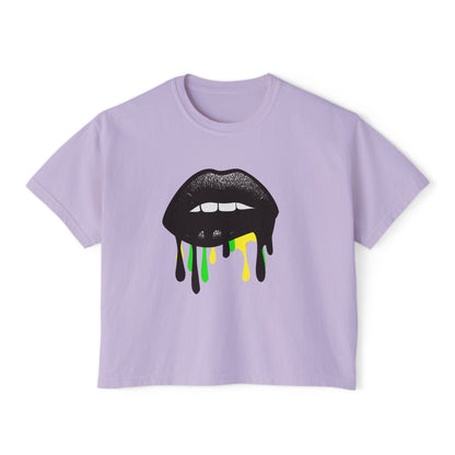 Bold Lip Drip Women's Boxy Tee - Trendy Graphic Top for Casual Vibes