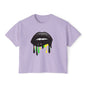 Bold Lip Drip Women's Boxy Tee - Trendy Graphic Top for Casual Vibes