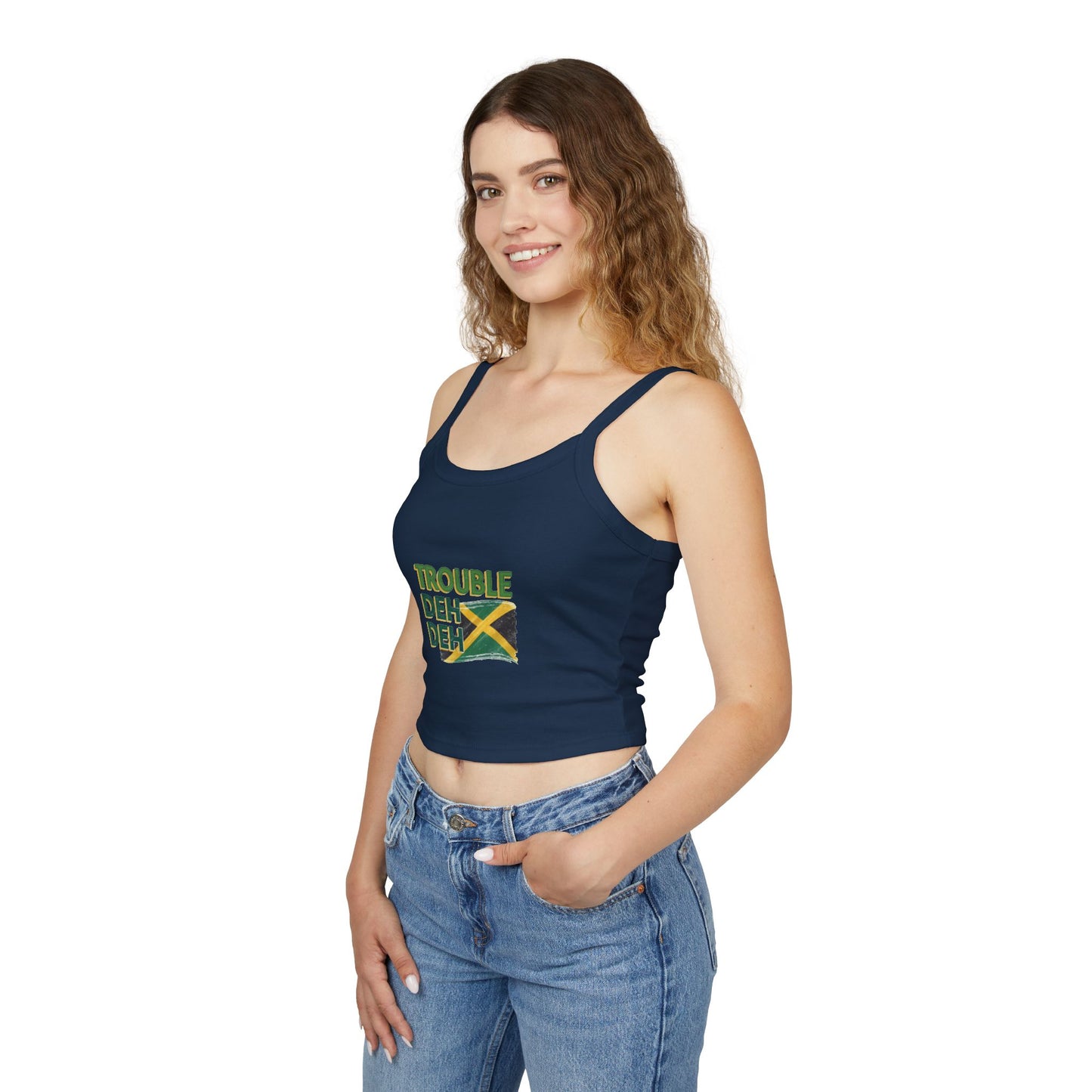 Jamaican Vibes Spaghetti Strap Tank Top - "Trouble Deh Deh" Design