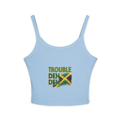 Jamaican Vibes Spaghetti Strap Tank Top - "Trouble Deh Deh" Design