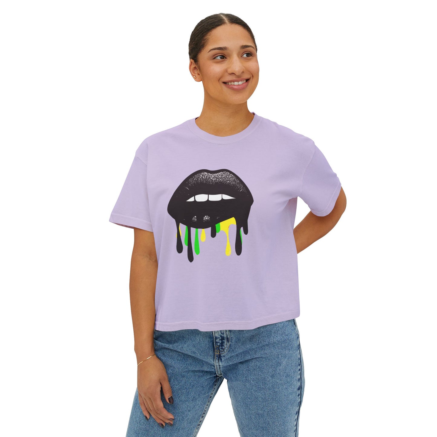 Bold Lip Drip Women's Boxy Tee - Trendy Graphic Top for Casual Vibes