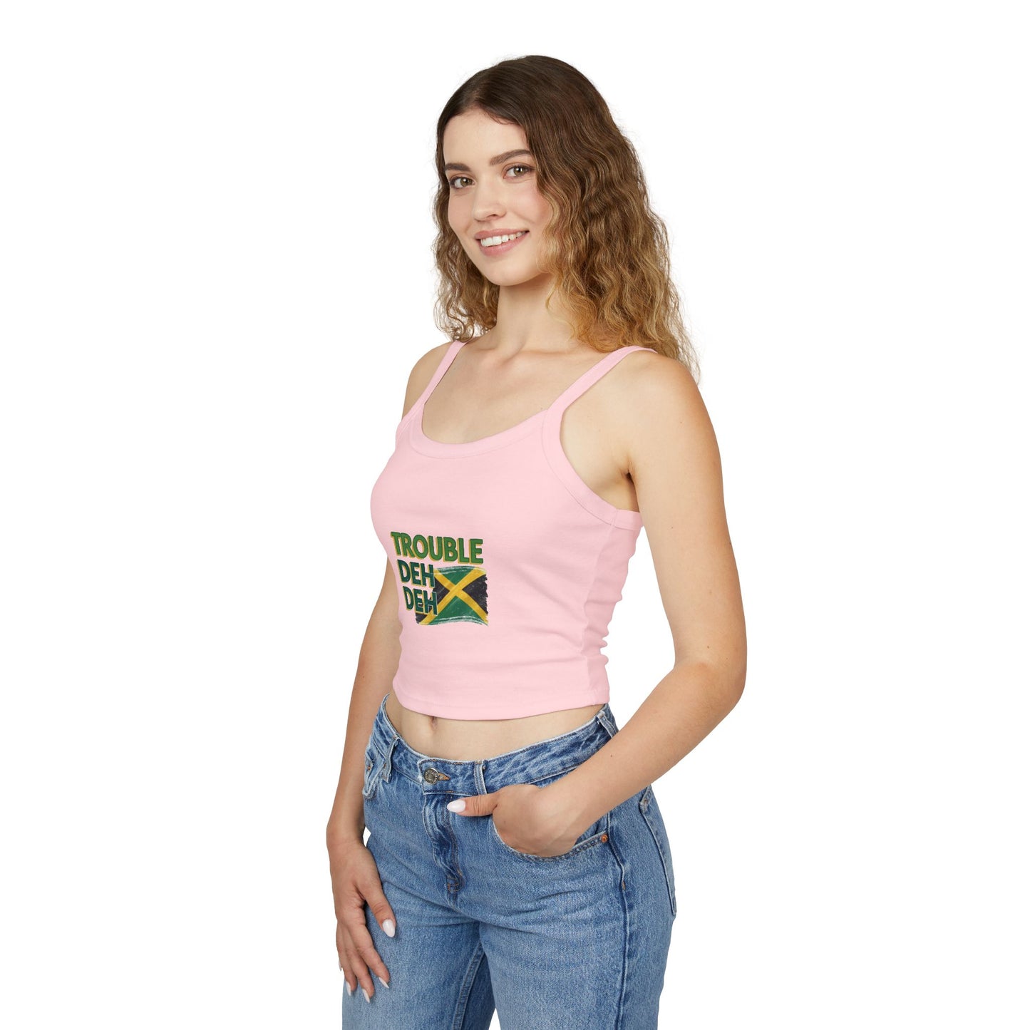 Jamaican Vibes Spaghetti Strap Tank Top - "Trouble Deh Deh" Design