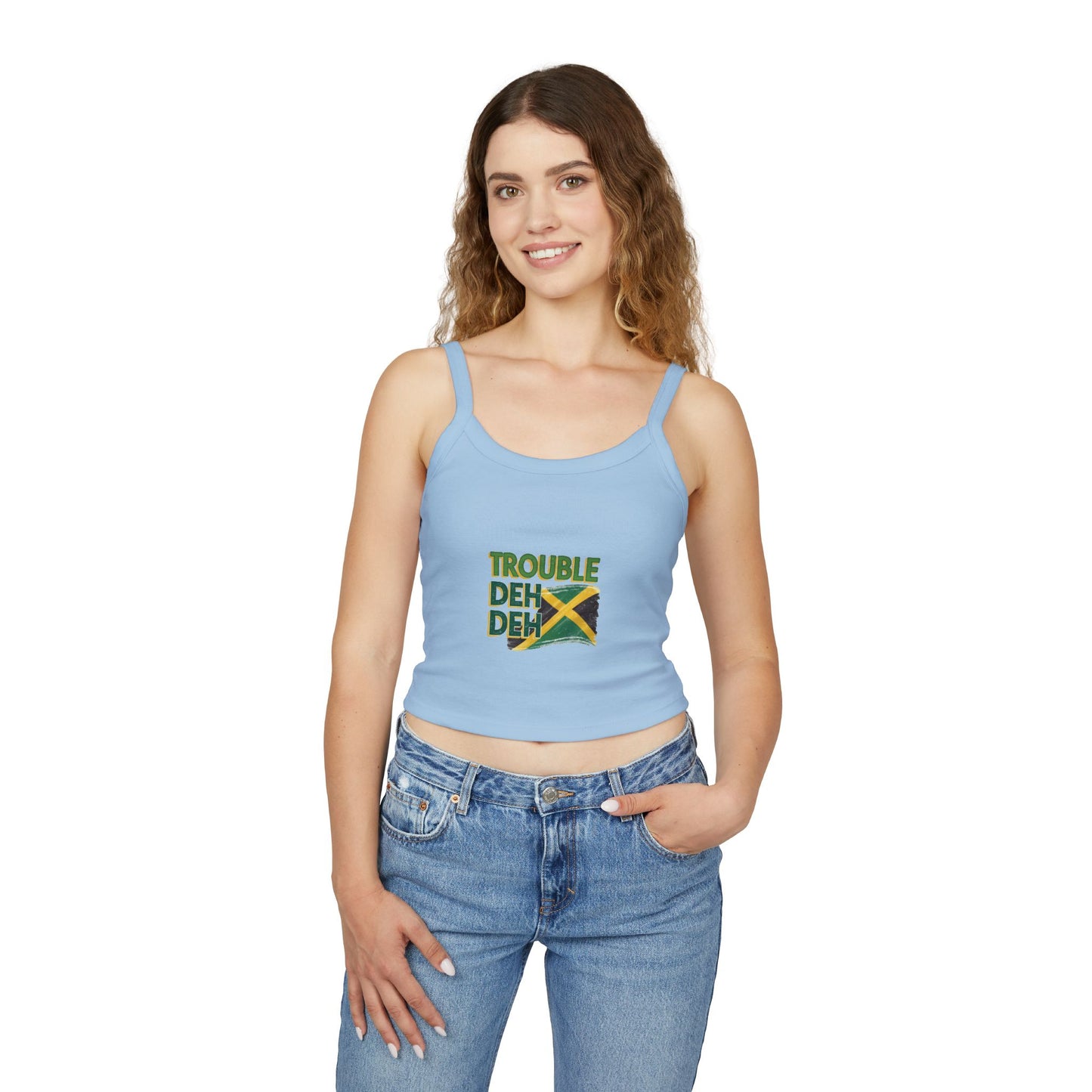 Jamaican Vibes Spaghetti Strap Tank Top - "Trouble Deh Deh" Design