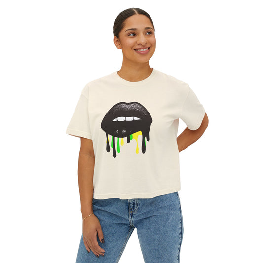 Bold Lip Drip Women's Boxy Tee - Trendy Graphic Top for Casual Vibes