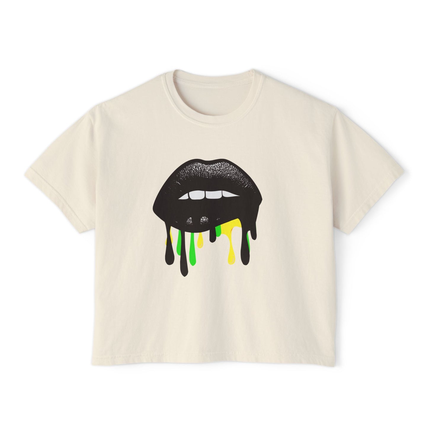 Bold Lip Drip Women's Boxy Tee - Trendy Graphic Top for Casual Vibes