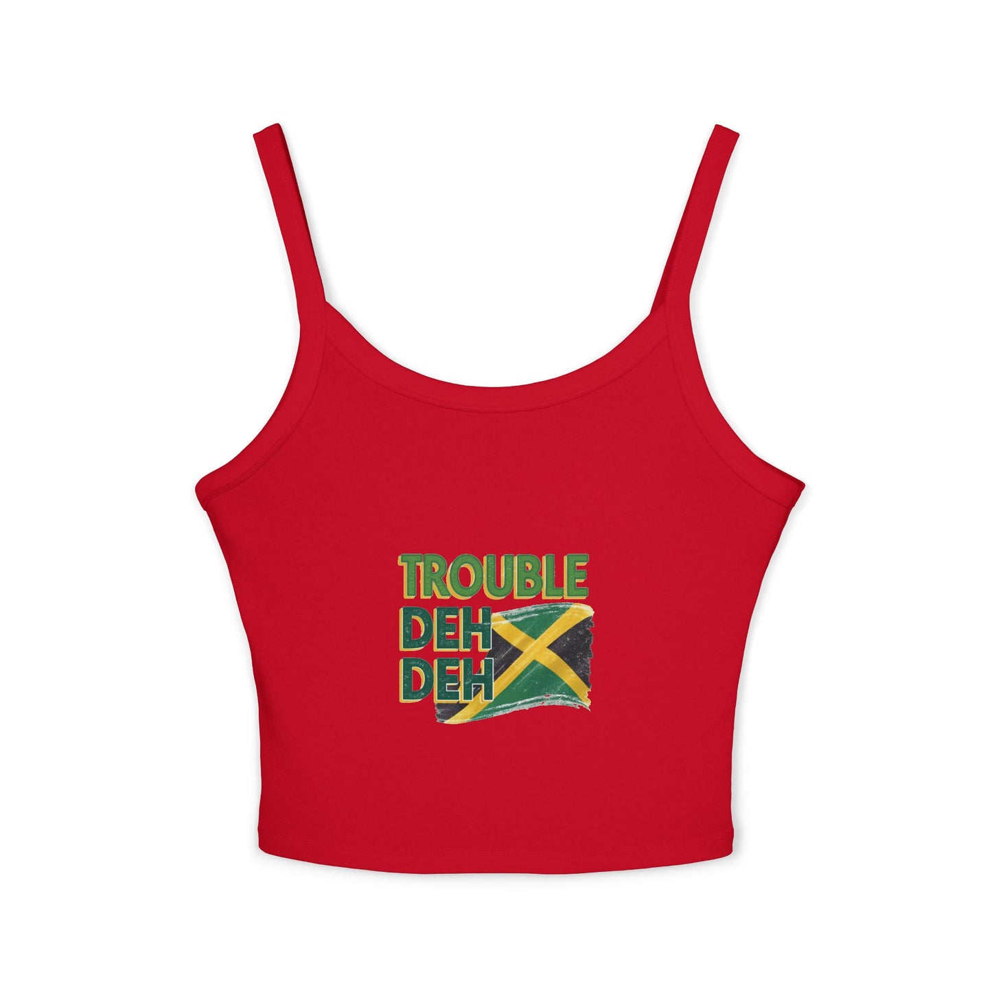 Jamaican Vibes Spaghetti Strap Tank Top - "Trouble Deh Deh" Design