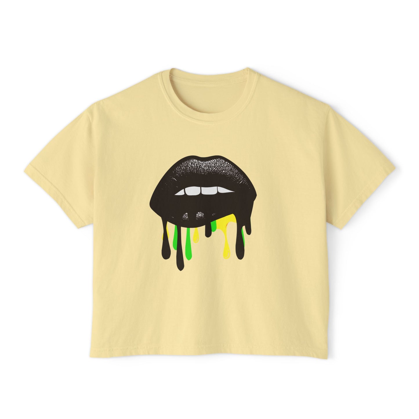 Bold Lip Drip Women's Boxy Tee - Trendy Graphic Top for Casual Vibes