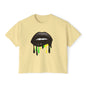 Bold Lip Drip Women's Boxy Tee - Trendy Graphic Top for Casual Vibes