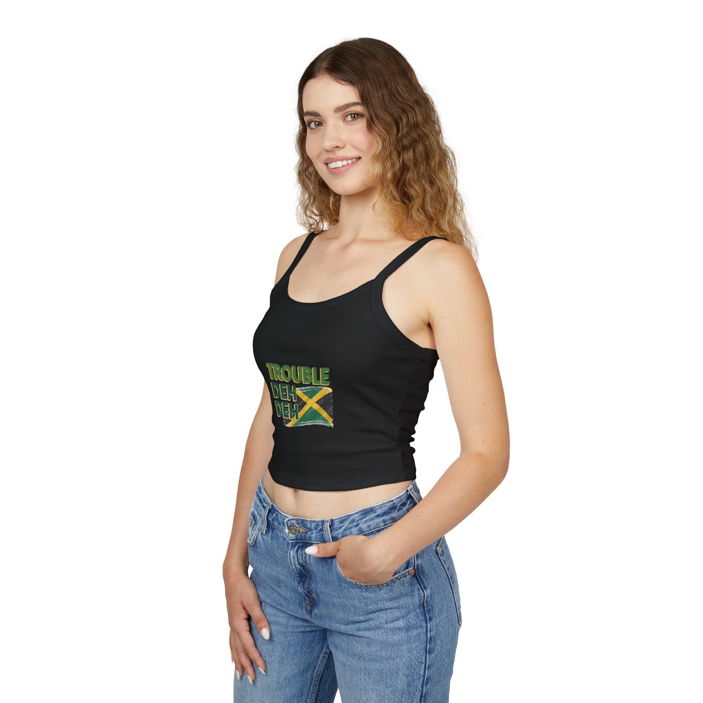 Jamaican Vibes Spaghetti Strap Tank Top - "Trouble Deh Deh" Design