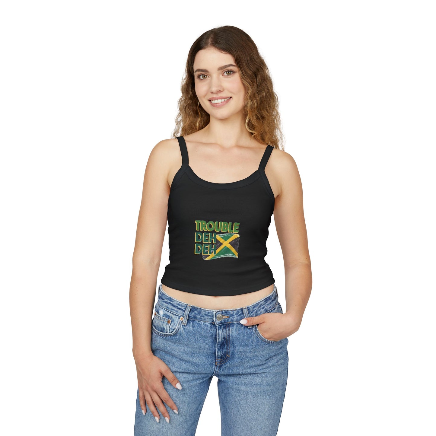 Jamaican Vibes Spaghetti Strap Tank Top - "Trouble Deh Deh" Design