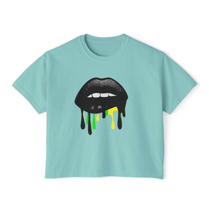 Bold Lip Drip Women's Boxy Tee - Trendy Graphic Top for Casual Vibes
