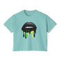 Bold Lip Drip Women's Boxy Tee - Trendy Graphic Top for Casual Vibes