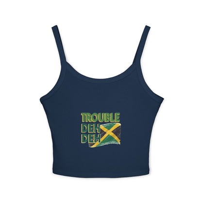 Jamaican Vibes Spaghetti Strap Tank Top - "Trouble Deh Deh" Design