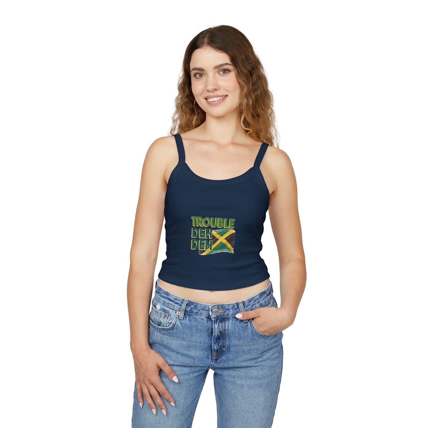 Jamaican Vibes Spaghetti Strap Tank Top - "Trouble Deh Deh" Design