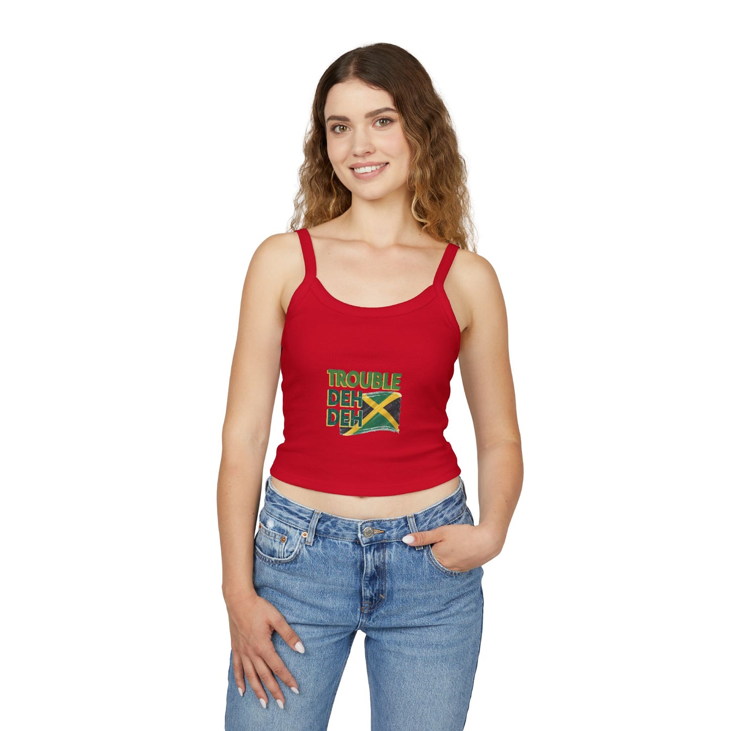 Jamaican Vibes Spaghetti Strap Tank Top - "Trouble Deh Deh" Design