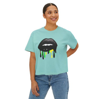 Bold Lip Drip Women's Boxy Tee - Trendy Graphic Top for Casual Vibes