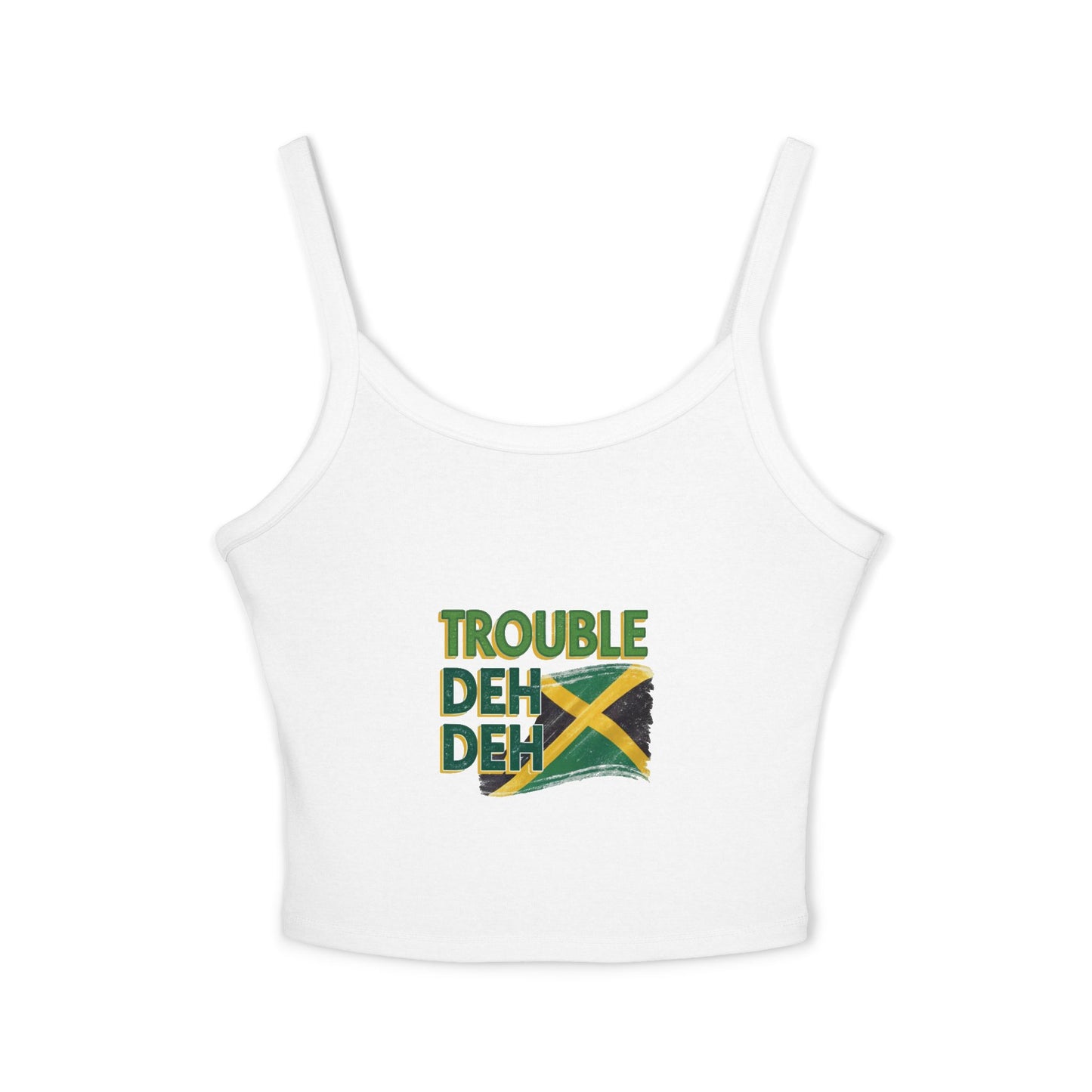 Jamaican Vibes Spaghetti Strap Tank Top - "Trouble Deh Deh" Design